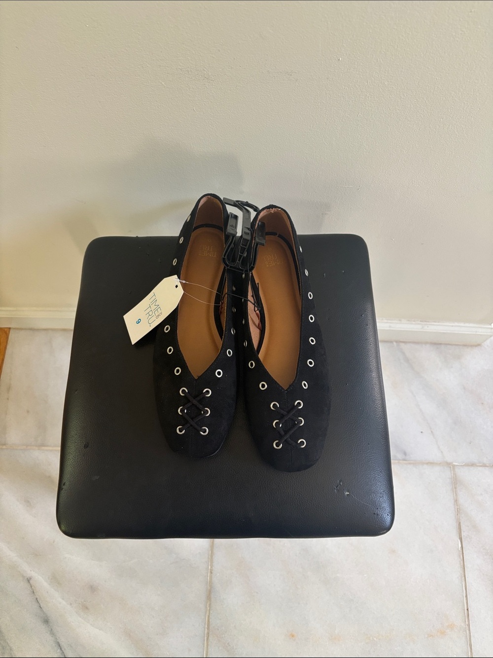 Time and Tru Black Lace-Up Grommet Flats